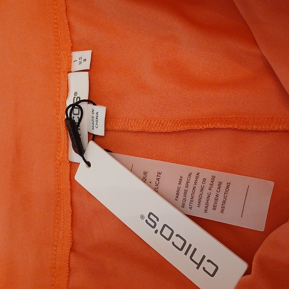 New Chico's Coral Mini Skirt with Scalloped Hem - Picture 3 of 6